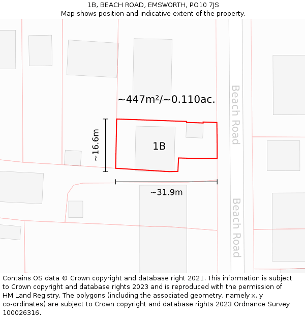 1B, BEACH ROAD, EMSWORTH, PO10 7JS: Plot and title map