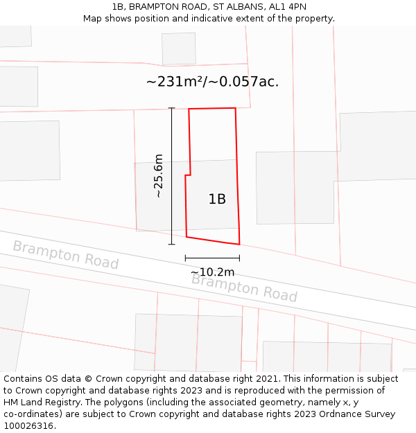 1B, BRAMPTON ROAD, ST ALBANS, AL1 4PN: Plot and title map