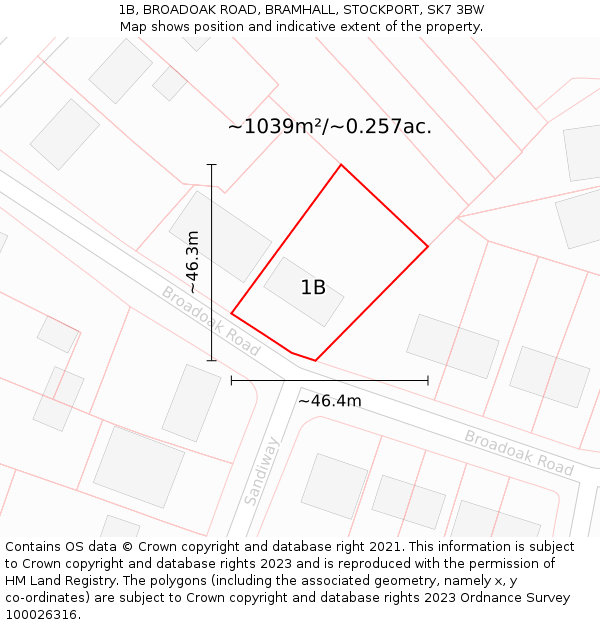 1B, BROADOAK ROAD, BRAMHALL, STOCKPORT, SK7 3BW: Plot and title map