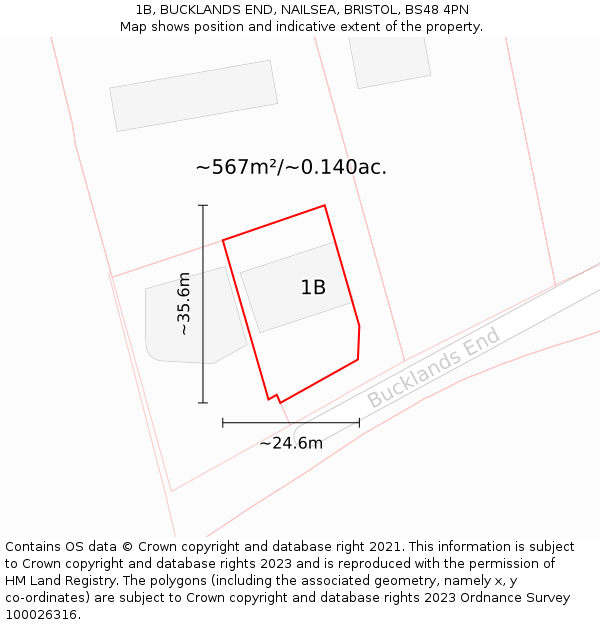 1B, BUCKLANDS END, NAILSEA, BRISTOL, BS48 4PN: Plot and title map