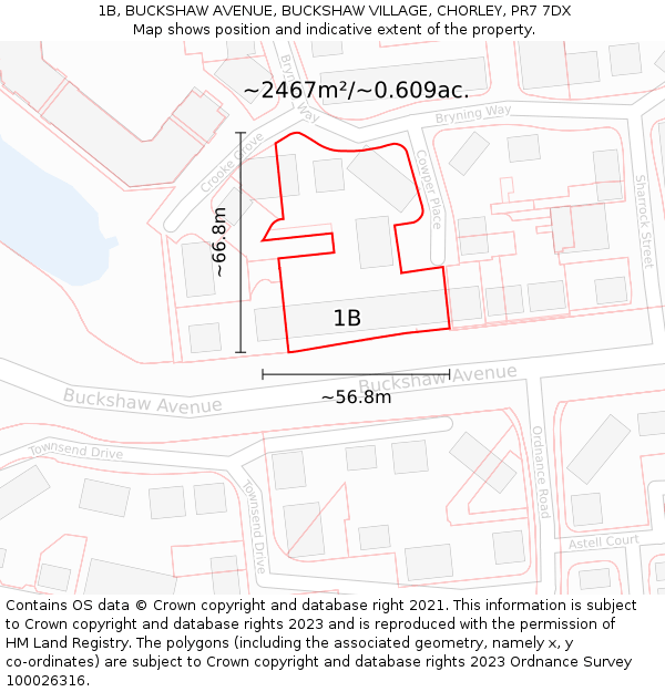 1B, BUCKSHAW AVENUE, BUCKSHAW VILLAGE, CHORLEY, PR7 7DX: Plot and title map