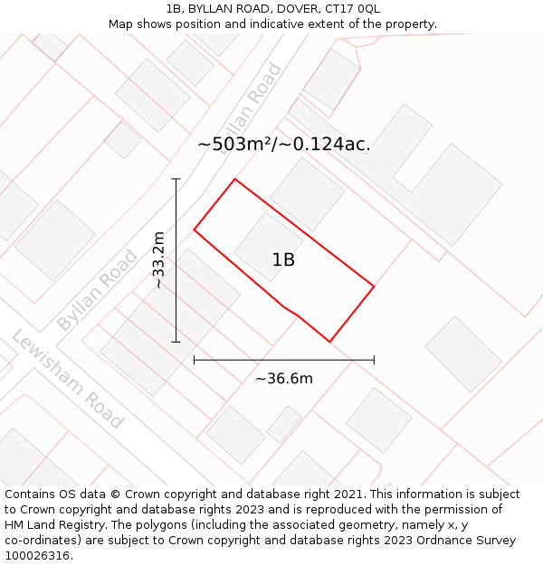 1B, BYLLAN ROAD, DOVER, CT17 0QL: Plot and title map