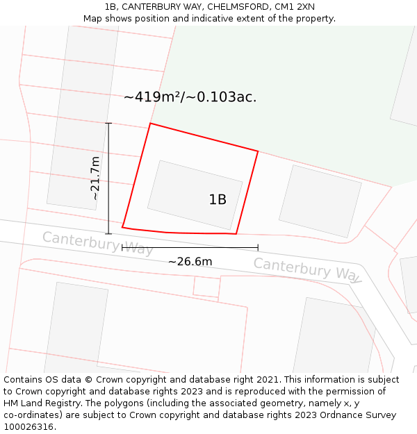 1B, CANTERBURY WAY, CHELMSFORD, CM1 2XN: Plot and title map