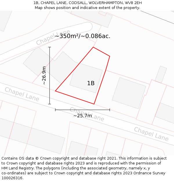 1B, CHAPEL LANE, CODSALL, WOLVERHAMPTON, WV8 2EH: Plot and title map