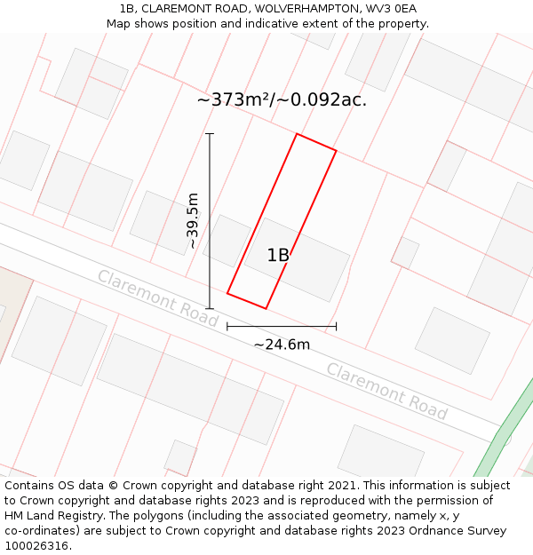 1B, CLAREMONT ROAD, WOLVERHAMPTON, WV3 0EA: Plot and title map
