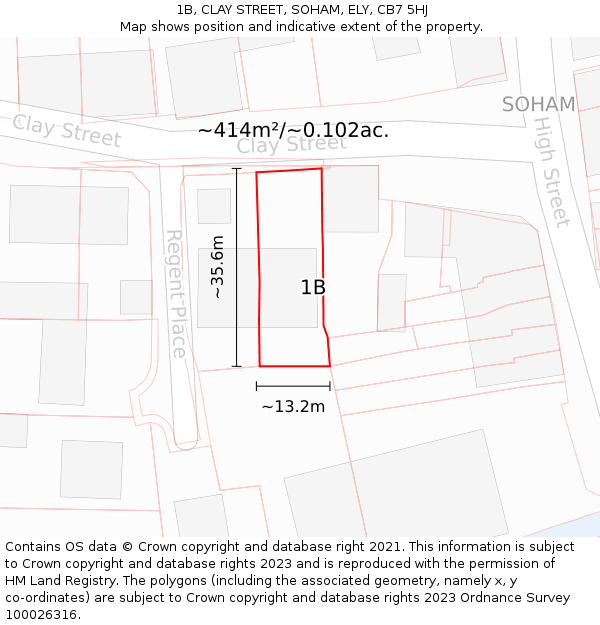1B, CLAY STREET, SOHAM, ELY, CB7 5HJ: Plot and title map