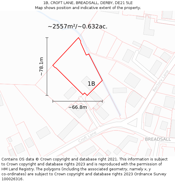 1B, CROFT LANE, BREADSALL, DERBY, DE21 5LE: Plot and title map