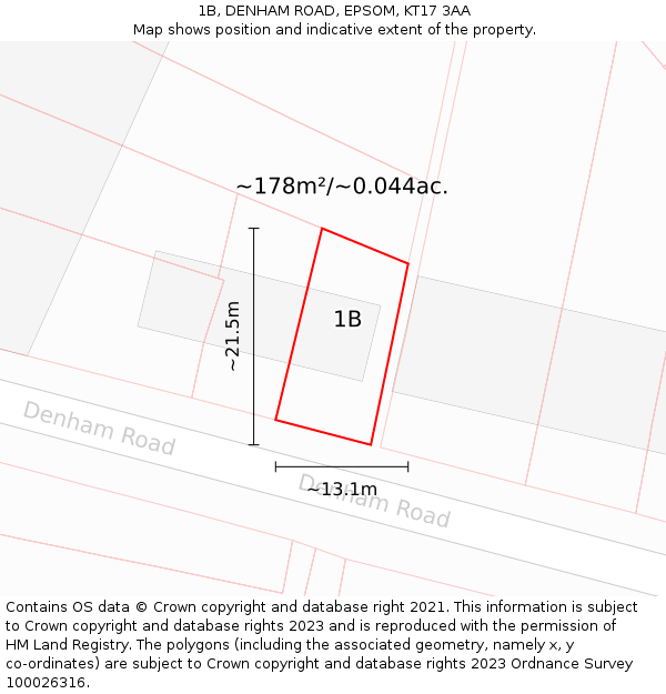 1B, DENHAM ROAD, EPSOM, KT17 3AA: Plot and title map