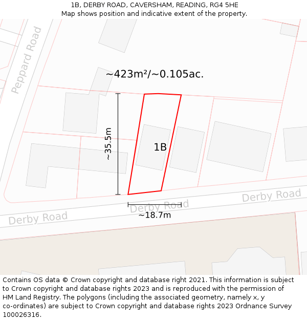 1B, DERBY ROAD, CAVERSHAM, READING, RG4 5HE: Plot and title map