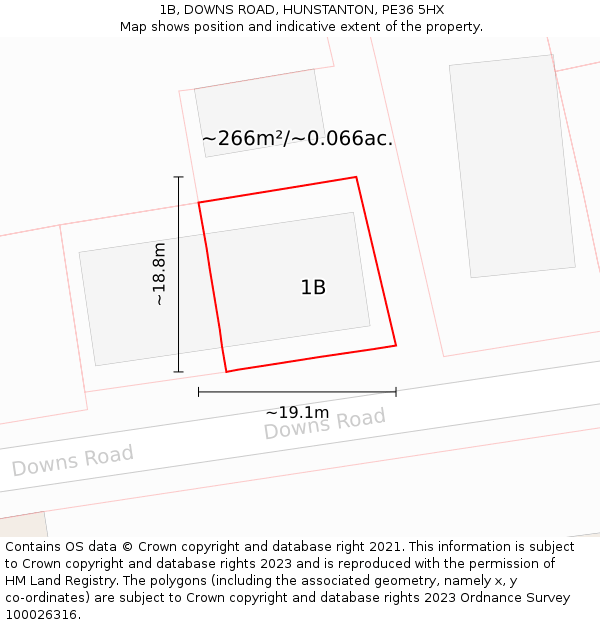 1B, DOWNS ROAD, HUNSTANTON, PE36 5HX: Plot and title map