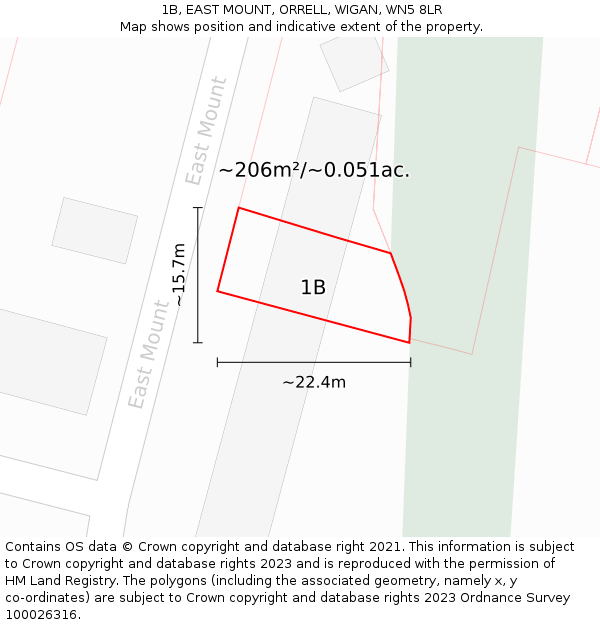 1B, EAST MOUNT, ORRELL, WIGAN, WN5 8LR: Plot and title map