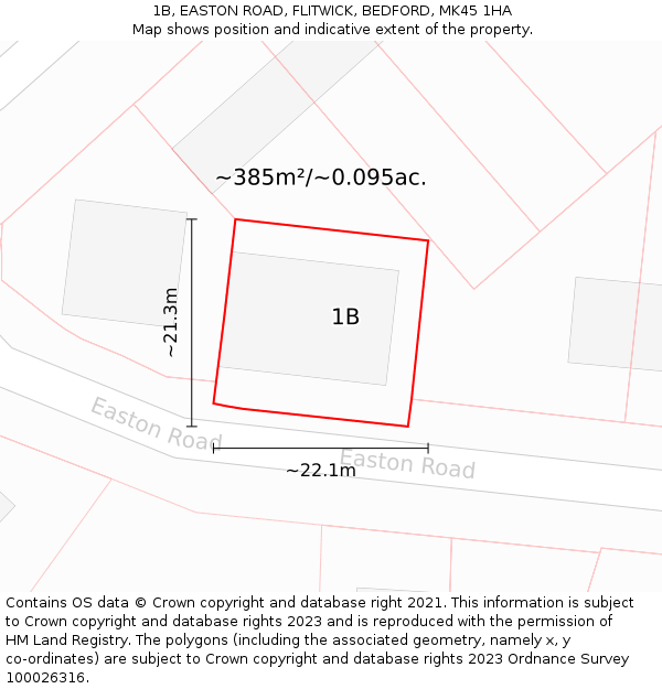 1B, EASTON ROAD, FLITWICK, BEDFORD, MK45 1HA: Plot and title map