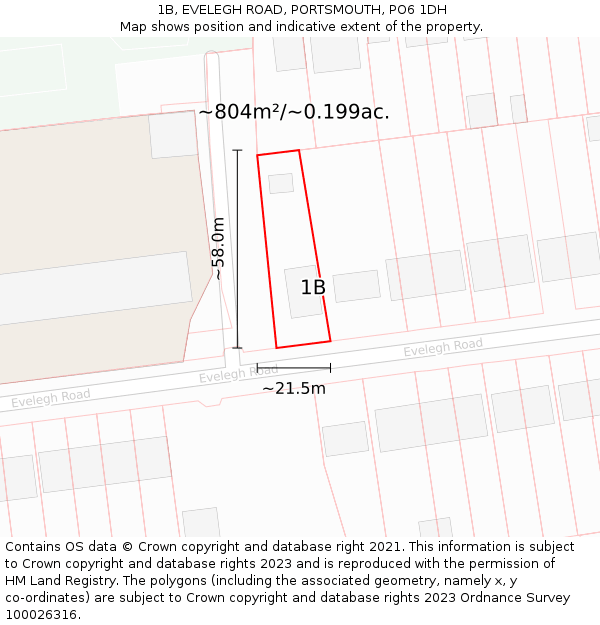 1B, EVELEGH ROAD, PORTSMOUTH, PO6 1DH: Plot and title map