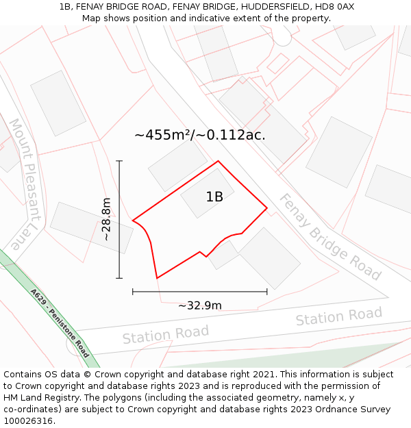 1B, FENAY BRIDGE ROAD, FENAY BRIDGE, HUDDERSFIELD, HD8 0AX: Plot and title map