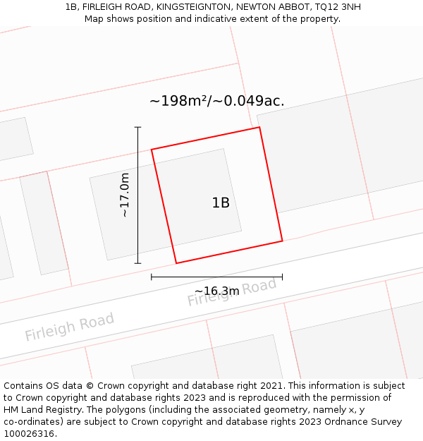 1B, FIRLEIGH ROAD, KINGSTEIGNTON, NEWTON ABBOT, TQ12 3NH: Plot and title map