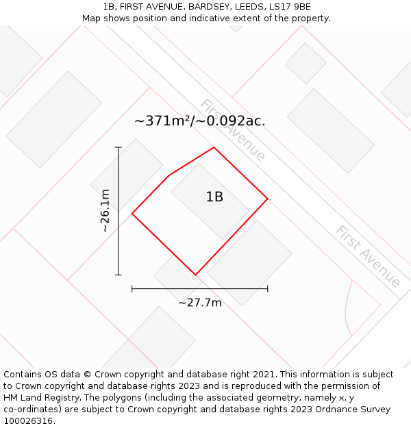 1B, FIRST AVENUE, BARDSEY, LEEDS, LS17 9BE: Plot and title map