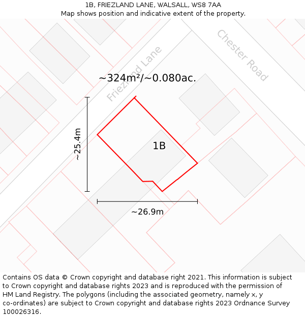 1B, FRIEZLAND LANE, WALSALL, WS8 7AA: Plot and title map