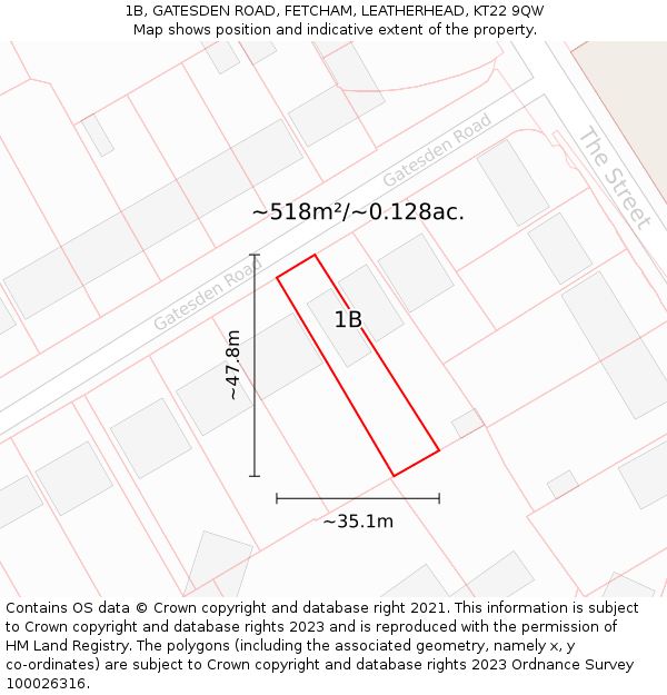 1B, GATESDEN ROAD, FETCHAM, LEATHERHEAD, KT22 9QW: Plot and title map