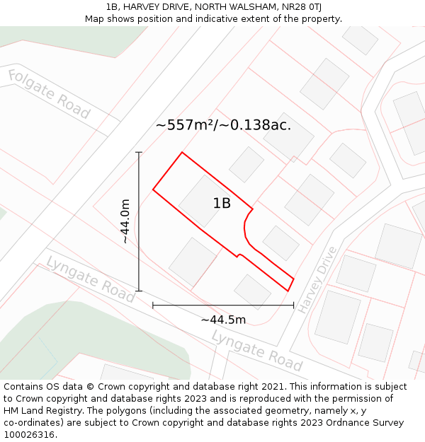 1B, HARVEY DRIVE, NORTH WALSHAM, NR28 0TJ: Plot and title map
