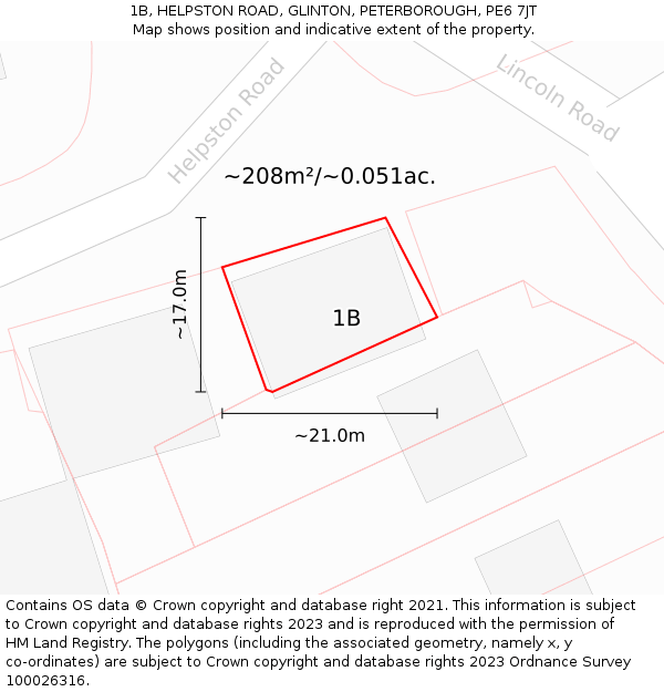 1B, HELPSTON ROAD, GLINTON, PETERBOROUGH, PE6 7JT: Plot and title map