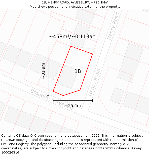 1B, HENRY ROAD, AYLESBURY, HP20 1NW: Plot and title map