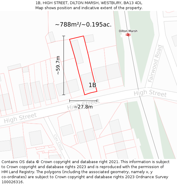 1B, HIGH STREET, DILTON MARSH, WESTBURY, BA13 4DL: Plot and title map
