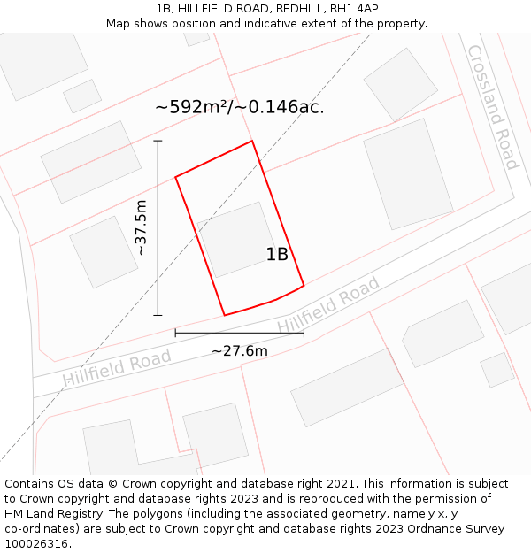 1B, HILLFIELD ROAD, REDHILL, RH1 4AP: Plot and title map