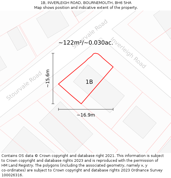 1B, INVERLEIGH ROAD, BOURNEMOUTH, BH6 5HA: Plot and title map