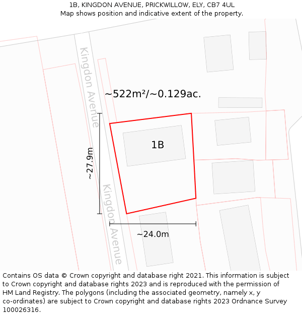 1B, KINGDON AVENUE, PRICKWILLOW, ELY, CB7 4UL: Plot and title map