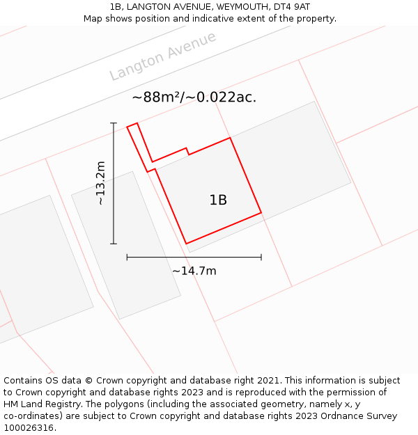 1B, LANGTON AVENUE, WEYMOUTH, DT4 9AT: Plot and title map