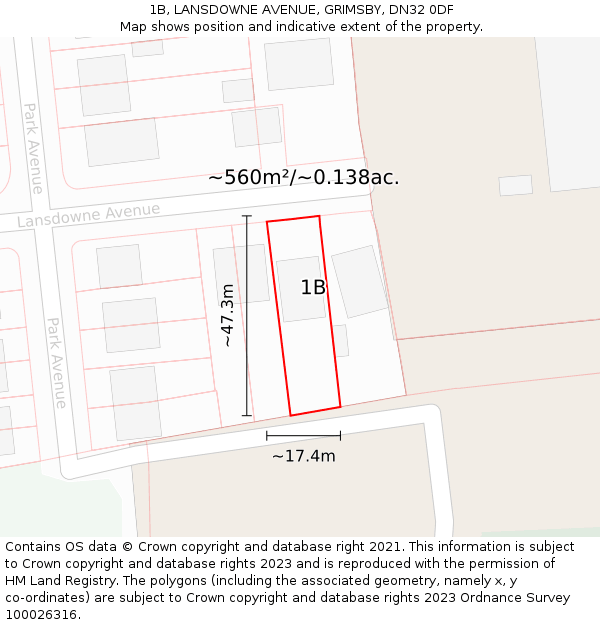 1B, LANSDOWNE AVENUE, GRIMSBY, DN32 0DF: Plot and title map
