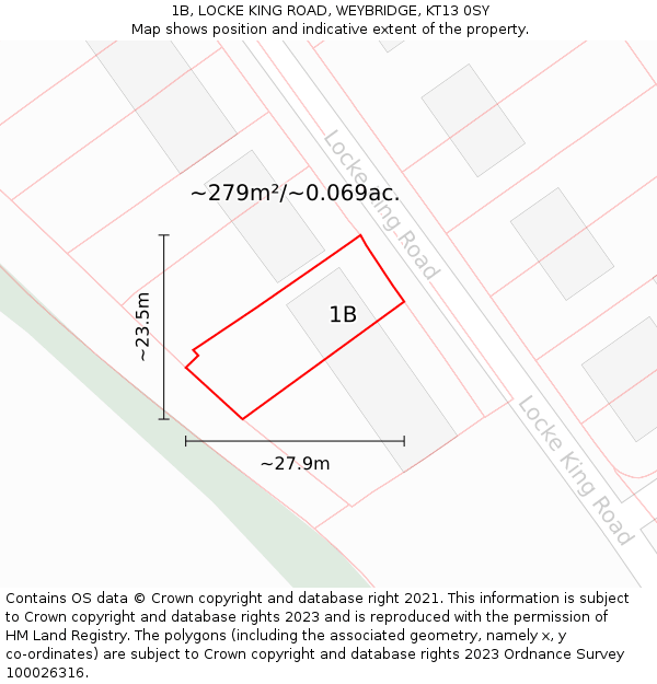 1B, LOCKE KING ROAD, WEYBRIDGE, KT13 0SY: Plot and title map