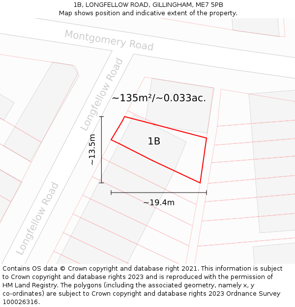 1B, LONGFELLOW ROAD, GILLINGHAM, ME7 5PB: Plot and title map