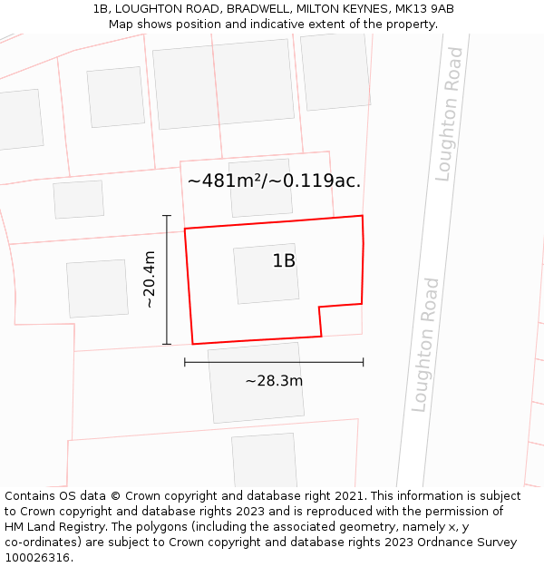 1B, LOUGHTON ROAD, BRADWELL, MILTON KEYNES, MK13 9AB: Plot and title map