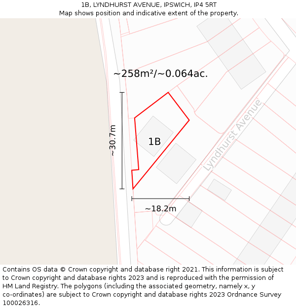 1B, LYNDHURST AVENUE, IPSWICH, IP4 5RT: Plot and title map
