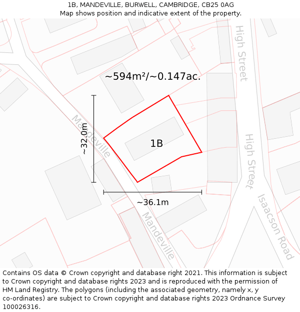 1B, MANDEVILLE, BURWELL, CAMBRIDGE, CB25 0AG: Plot and title map