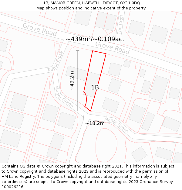 1B, MANOR GREEN, HARWELL, DIDCOT, OX11 0DQ: Plot and title map
