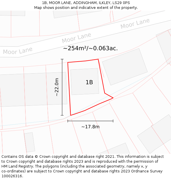 1B, MOOR LANE, ADDINGHAM, ILKLEY, LS29 0PS: Plot and title map