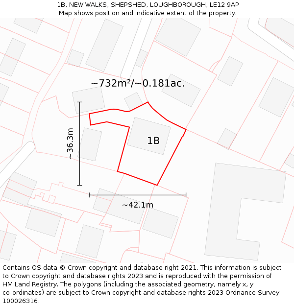 1B, NEW WALKS, SHEPSHED, LOUGHBOROUGH, LE12 9AP: Plot and title map