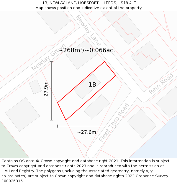 1B, NEWLAY LANE, HORSFORTH, LEEDS, LS18 4LE: Plot and title map