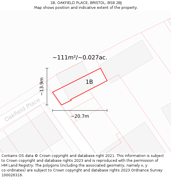 1B, OAKFIELD PLACE, BRISTOL, BS8 2BJ: Plot and title map