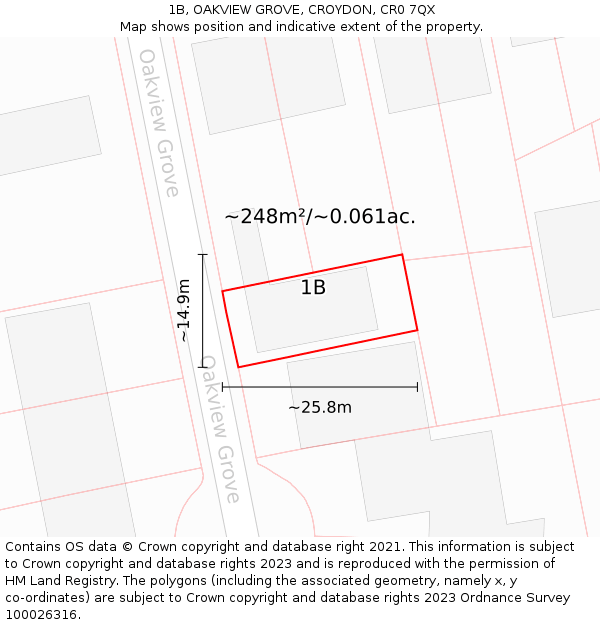 1B, OAKVIEW GROVE, CROYDON, CR0 7QX: Plot and title map