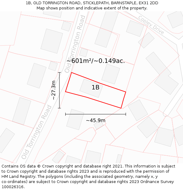 1B, OLD TORRINGTON ROAD, STICKLEPATH, BARNSTAPLE, EX31 2DD: Plot and title map