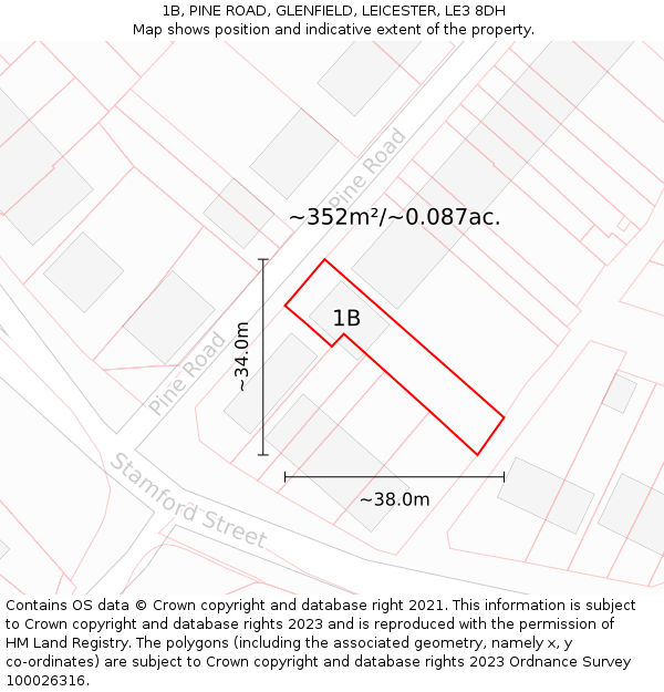 1B, PINE ROAD, GLENFIELD, LEICESTER, LE3 8DH: Plot and title map