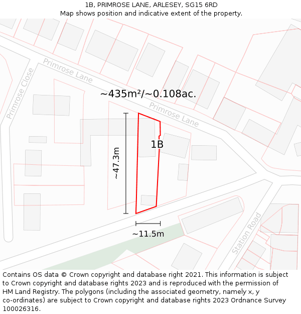 1B, PRIMROSE LANE, ARLESEY, SG15 6RD: Plot and title map