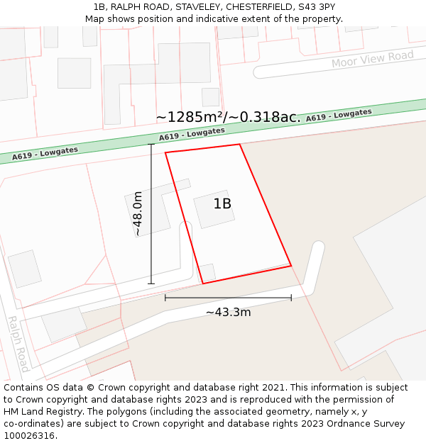 1B, RALPH ROAD, STAVELEY, CHESTERFIELD, S43 3PY: Plot and title map