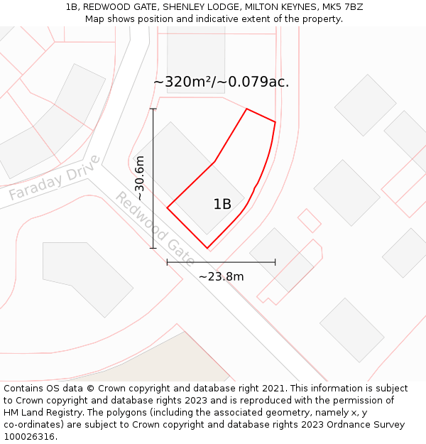 1B, REDWOOD GATE, SHENLEY LODGE, MILTON KEYNES, MK5 7BZ: Plot and title map