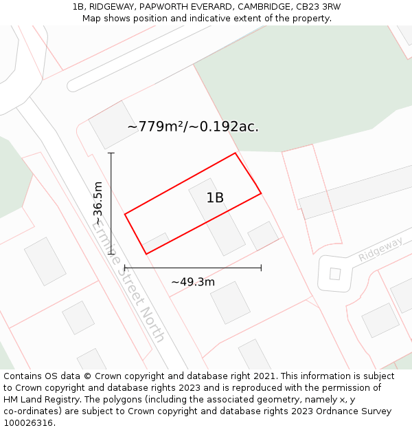 1B, RIDGEWAY, PAPWORTH EVERARD, CAMBRIDGE, CB23 3RW: Plot and title map