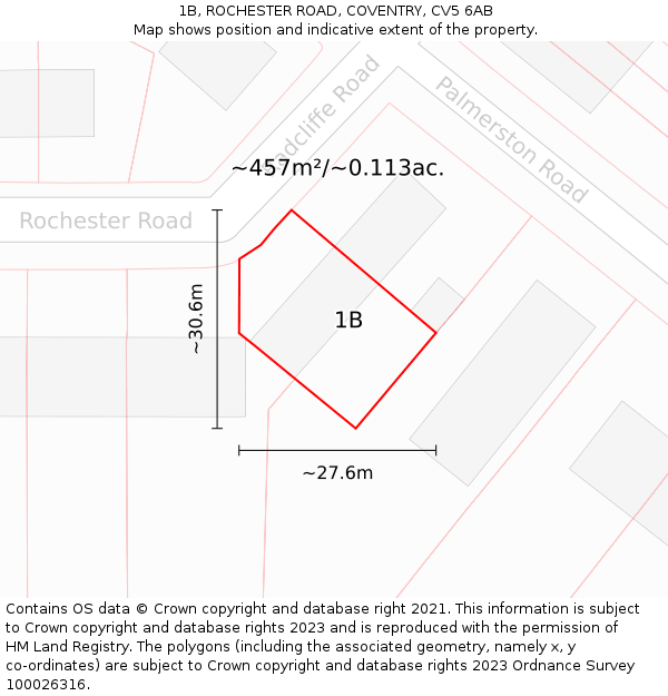 1B, ROCHESTER ROAD, COVENTRY, CV5 6AB: Plot and title map