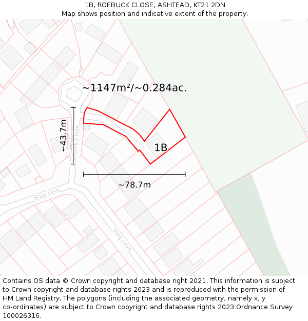 1B, ROEBUCK CLOSE, ASHTEAD, KT21 2DN: Plot and title map